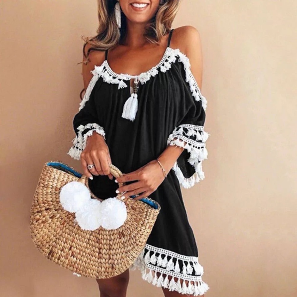 New! Cancun Cover Up Pom Pom Dress